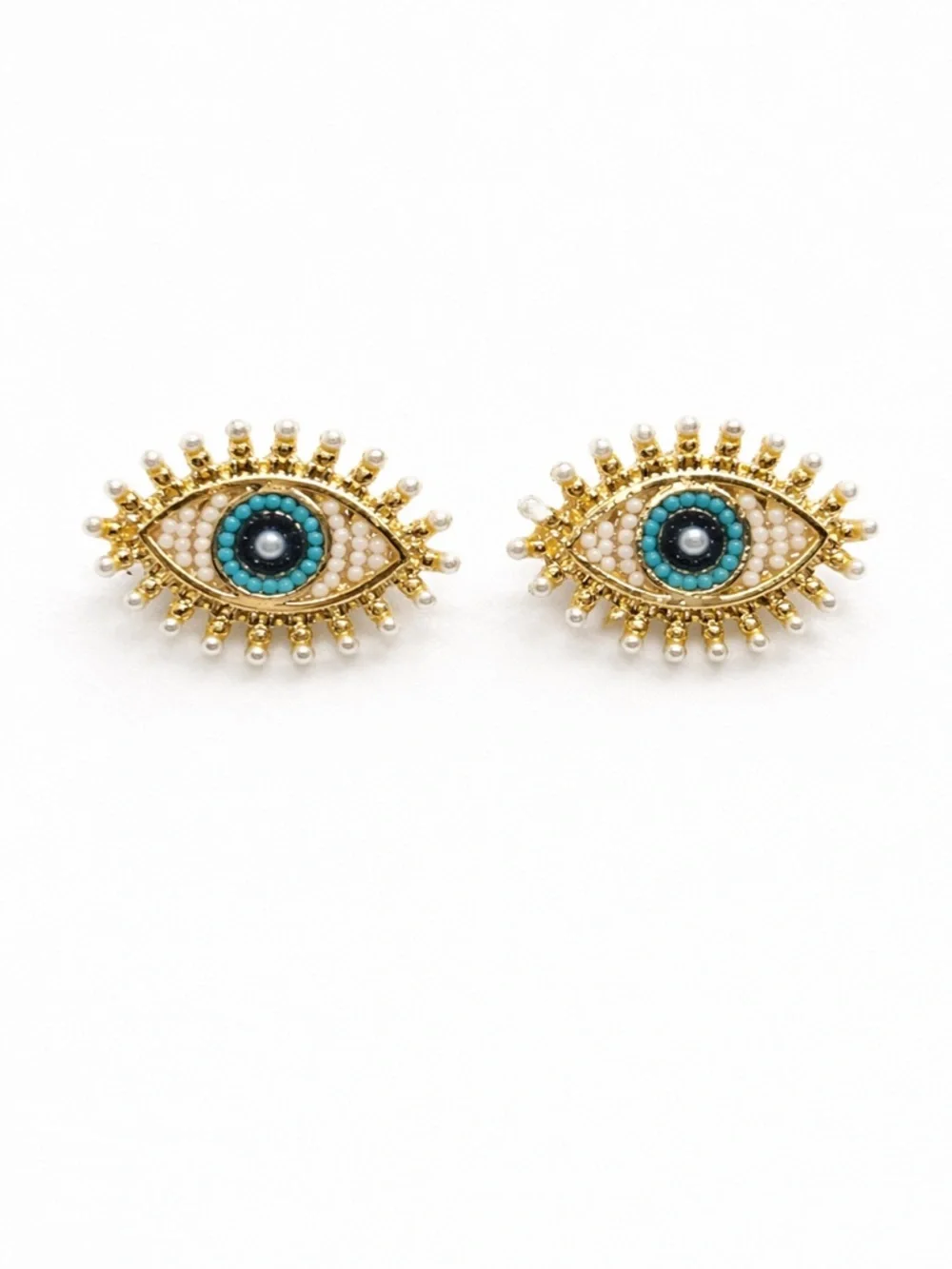 Gold Turquoise Eye Stud Earrings - Women Jewelry
